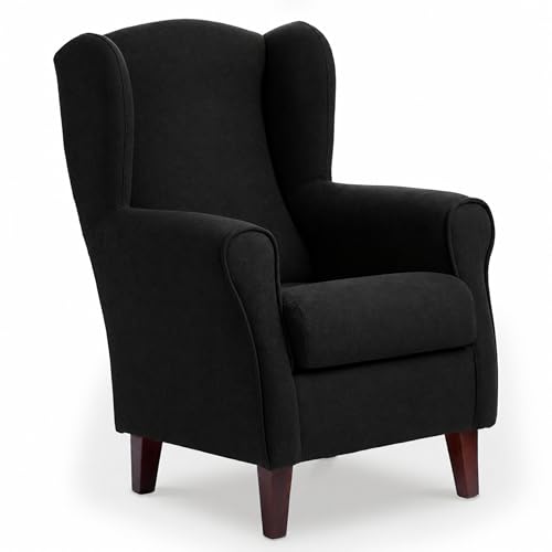 Abuelo A Gusto | Sillón Orejero Individual Roma - Compacto para Salón y Dormitorio - 106x74x78cm - Butaca de Lectura Cómoda y Ligera - Tela Antimanchas, Respaldo Alto y Sentada Firme (Negro)