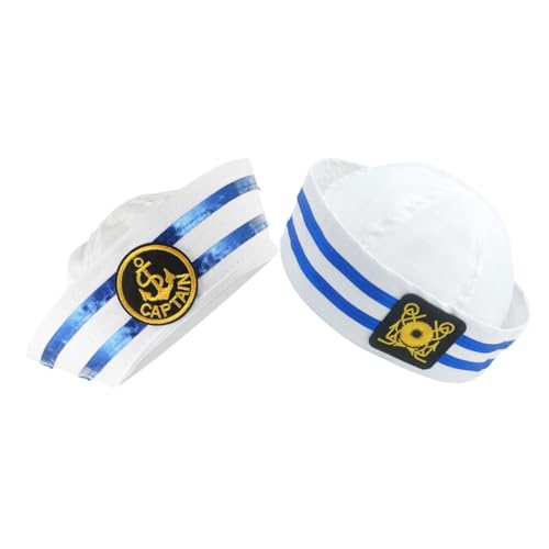 AKOOSY - AKOOSY 2 pièces Chapeau de Capitaine Marin Blanc Cosplay Unisexe Léger et Respirant pour Fête Performance Scénique et Déguisement