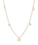 kette gold plättchen Charms in Form con sanft schimmernden Frischwasserperlen und hellblauen Achaten spiegeln die Farben des Meeres wieder.