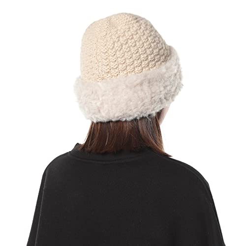 Winter Hats Knit Beanie Skull Cap Russian Faux Fur Hat Fluffy Bucket Hat Snow Cap For Women Beige #TOP1