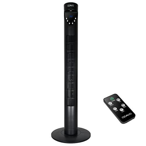 Ventiladores De Torre OZAVO Ventilador de Torre Silencioso con Mando a Distancia | 50W 97.5CM | Oscilación de 70° | 3 Velocidades | 3 Modos | 12H...