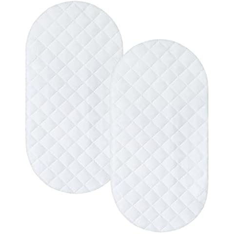 Bassinet Mattress Pad Cover 2 Pack Quilted Bassinet Mattress Protector Waterproof Bassinet Sheets (32"x17") for Boys & Girls, Fit for Hourglass/Oval Bassinet Mattress, White Cover