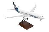 Sky Marks Alaska Airlines 737 MAX 8 1/100 Collectible Injection-Molded Plastic Airplane Model with Plastic Display Stand for Ages 14+