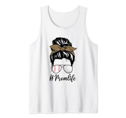 Golf And Baseball Mom Life Chignon désordonné Léopard Fête des Mères Débardeur