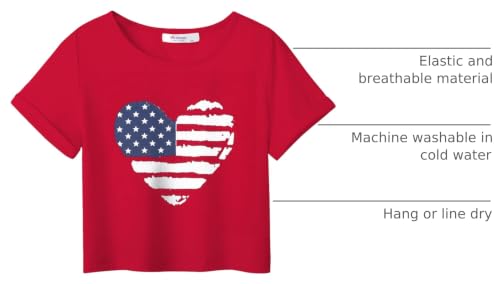 Image of Arshiner Girls July 4th American Flag T Shirts Crop Top Short Sleeve Shirt Tee