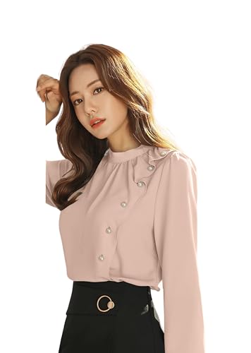 Women's Modern Fit Solid Pattern Polyester Top with Long Sleeve M...
