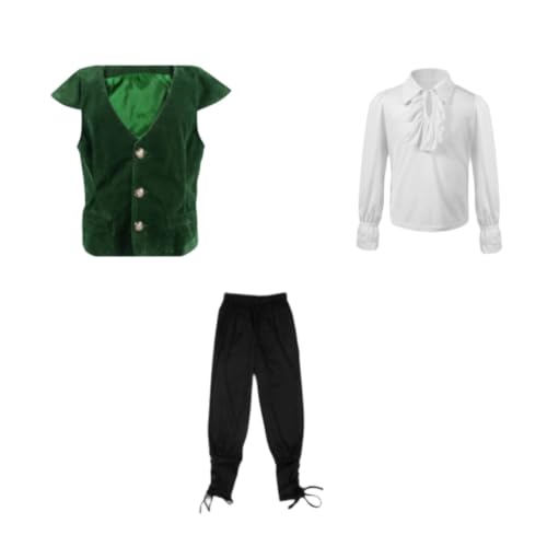 APLVFFZH Women Medieval Costume Old Fashioned Character Outfit with Lace Vest and Ruffled Front Shirt for Theatrical Events, Dark Green, M