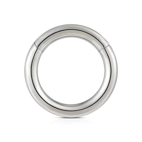FINE4U 10G 12mm Septum Ring Jewelry - ASTM F136 Titanium Large Gauge Hoop Hinged Clicker for Septum, Lobe Stretching, Hypoallergenic Nickel Free Body Piercing
