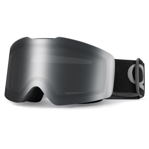 Qunature Frameless Ski Goggles OTG UV400 Protection Anti-Fog Mirrored Snowboard Goggles for Men Women Ski Glasses