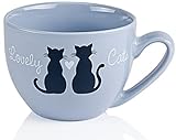 Faszination Wohnen Tasse groß Porzellan 600 ml Jumbotasse bunt XXL Jumbobecher Suppentasse Kaffeebecher Kaffeetasse Lovely Cats Katzen Tasse Blau Grau im Geschenkkarton