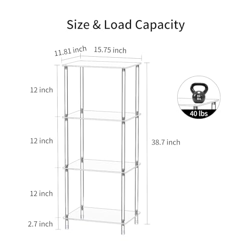 Bkemiy Clear Acrylic Side Table, 15.7" L x 11.8" W x 38.7" H, 4-Tier End Table for Living Room, Small Modern Bedside Tables Nightstand for Bedroom, Home Decor Accent Table JJ0011-01