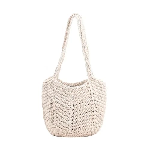 Retro Knitted Shopping Shoulder Bag for Women, Handmade Woven Tote Bag Girls Large Capacity Cotton Rope Handbags Summer Ladies Travel Beach Bags