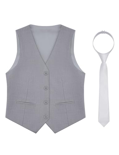 Image of Boy's 4 Button Formal Suit Vest with Tie