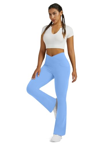 Image of Flare Leggings for Women Flare Yoga Pants with Pockets High Rise Crossover