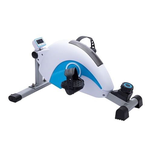 CQIKRWGWS Minibicicleta estática, pedaleador para Debajo del Escritorio, con Pantalla LCD y Resistencia Ajustable para Ejercicios de Brazos y piernas para Personas Mayores (Azul)