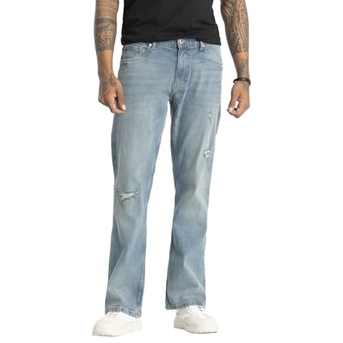 Image of SNITCH Tomaso Light Blue Plain Bootcut Jeans