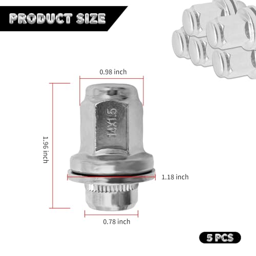Image of 5PCS M14-1.50 Wheel Nut Replacement Front and Rear 9-1000371, 9094201103, 90942-01103, 90942A1001, 611-277, 611-2771, 6112771, 910003 Compatible with Toyota Tundra 2007-2021 (Pack of 2)