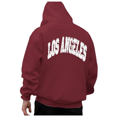 Mens Los Angeles Letter Print College Light Hoodies Vintage Winter Fall Lightweight Anime Pullover Tops for Mens Goth