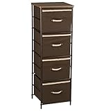 Household Essentials Drawer Tower Storage Unit | 4 Shelves and 4 Removable Brown Bins | Bronze Finish