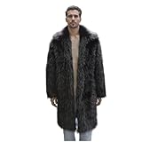 Colf Men's Winter Long Sleeve Turn Collar Faux Fur Coat Outwear Long Parka Jacket Overcoat (Black,X-Large)