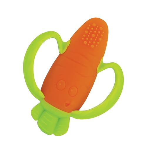 Infantino Lil’ Nibbles Textured Silicone Baby Teether – Sensory Exploration and Teething Relief with Easy to Hold Handles, Orange Carrot, 0+ Months