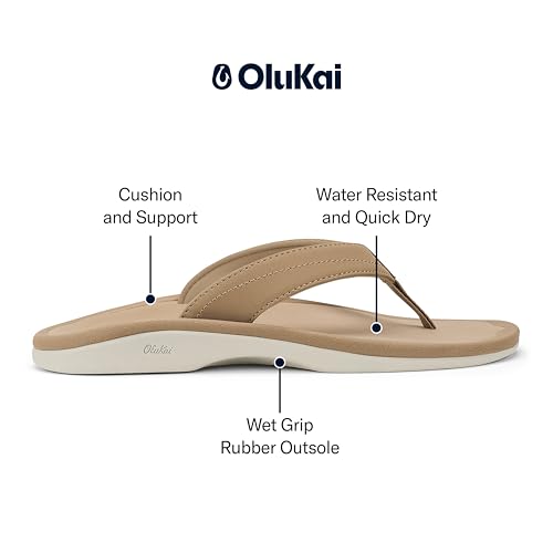 Image of OLUKAI Ohana Women's Sandals, Water Resistant Flip Flops with Arch Support, Lightweight Comfort for Beach & Travel, Enhanced Traction for Wet Surfaces