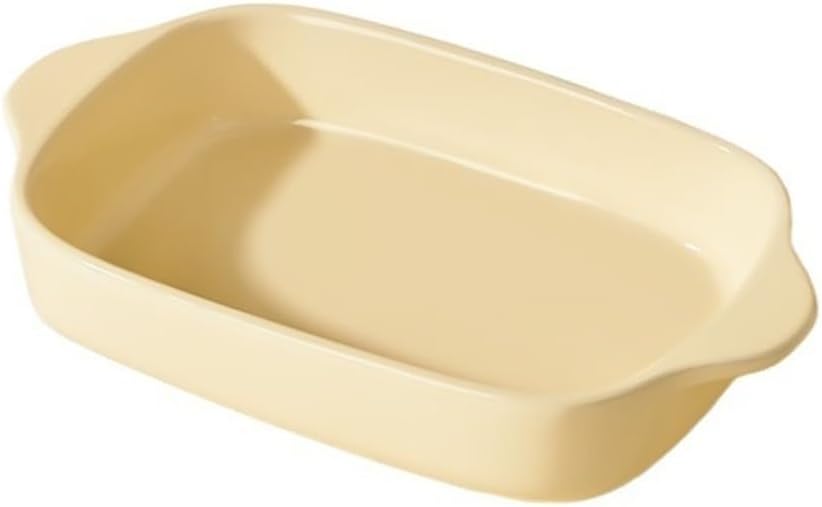 Casserole Dish Colorful Ceramic Double-Handled Pan Oven Microwave Dishwasher Safe Steak Baked Rice Breakfast(Yellow)