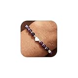 JeweBella Natural Stone Beaded Bracelets for Womens Girls 6MM Crystal Bracelet Adjustable Tiger Eye Obsidian Rose Quartz Amethyst Bracelet Silver Heart Bracelets Birthday Gifts for Women Girls