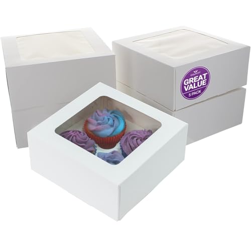 Culpitt 4 Hole Cupcake Box 5 Pack White Cupcake Boxes For Carrying And Displaying Tasty Muffins Fairy Cakes And Treats