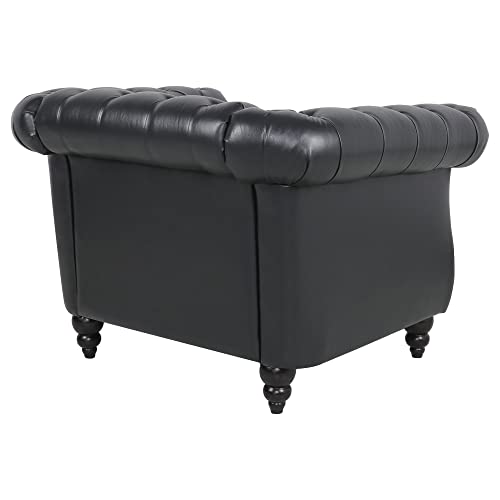 Sillón Chesterfield Piel Sintética Negro miniatura 7