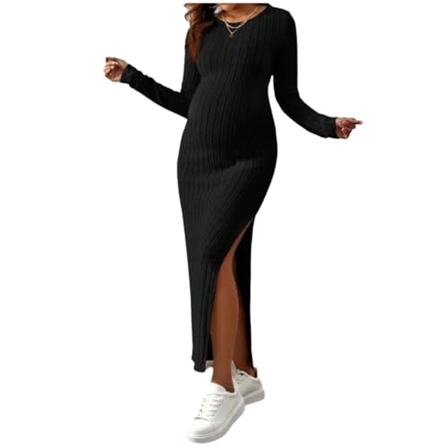SISAY - Robe de Maternité Col Rond Couleur Unie Manche Longue Vintage Crayon Robe Pull Moulante en Tricot Maxi Robe Moulante Femme Sexy Chic et Elegant Tunique Enceinte Vetement Grossesse et Allaitement