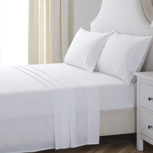 Image of 100% Cotton Percale Sheets King Size - 200 Thread Count, Breathable & Crisp Cool, Deep Pocket up to 17 inch Fitted Sheet, 4-Piece Bedding Set Hotel-Luxury Feel Bed Sheet Set(White, King)