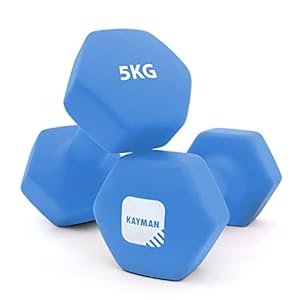 KAYMAN Neoprene Dumbbell Pair with Anti-Slip Grip, Hex Edges, Water-Resistant Surface & Workout Poster Guide – Weight Set for Home, Gym & Fitness Training Equipment (1kg 2kg 3kg 4kg 5kg 6kg 8kg 10kg)