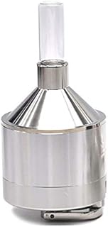 Metal Powder Grinder Hand Mill Funnel with Snuff Glass Bottle for Spices Tea Flower Herb Powder (Silver)
