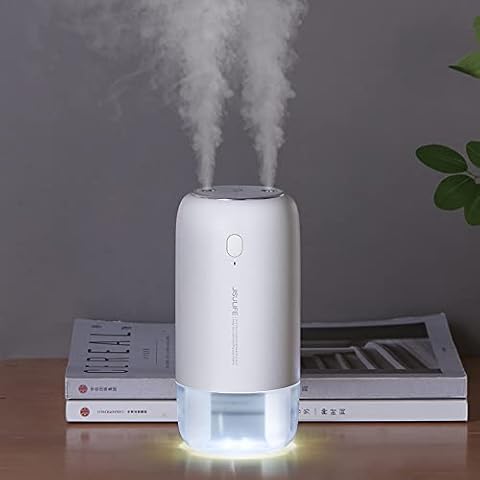 JISULIFE Small Humidifier, 500ml Portable Travel Humidifier, 3600mAh Battery Operated Humidifier for Car Desk Home Office, Auto Shut-Off, Dual Mist Ports, Whisper Quiet - White(2022) Cover