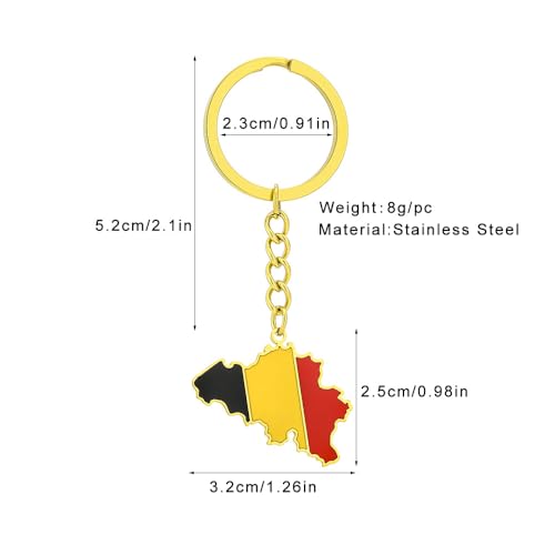 LUTAKU Porte-clés carte et drapeau de la Belgique pour homme et femme, pendentif en forme de carte de la Belgique, accessoires de bijoux en acier inoxydable, doré, taille unique – vue 2