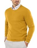 COOFANDY Men Crew Neck Sweater Ribbed Knit Slim Fit Long Sleeve Pullover Top for Casual Dressy Yellow