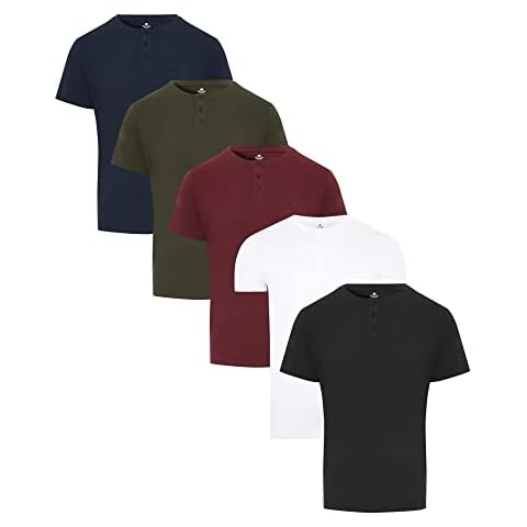 Threadbare Mens Short Sleeve Grandad T-Shirt 2 3 or 5 Pack Granddad Cotton Button Tee Base Layer Casual Muscle Top Cover