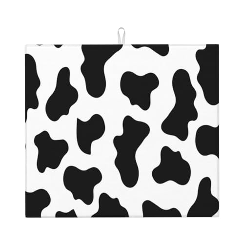 水切りマット大判 モー牛プリント 衛生 防カビ 食器 乾燥キッチンマッしろくまカフェ 速乾吸水マット 滑り止め吸収パッド 柔らかいドライングマット 洗える 抗菌 消臭 速乾性 耐油性 断熱性 お手入れ簡単 台所 滑り止め トレー 家庭46*41cm