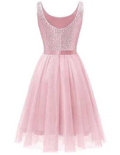 Image of BeryLove Sequin Dress for Woman Vintage A Line Wedding Formal Swing Mesh Dress Sleeveless Cocktail Maxi Gowns