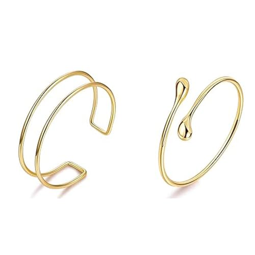 VALIJINA Gold Arm Cuff Bracelets for Women, 2 Pcs Set - Layered Upper Arm Bangles, Minimalist Stackable Armband Jewelry for Summer Beach Outfits
