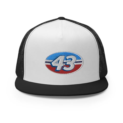 The King 43 Richard Petty Retro Stock Car Racing Custom Embroidered 5 Panel Trucker Cap Snapback Hat Black/White/Black