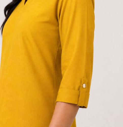 Image of Women's Rayon Solid Straight Kurti | 3 /4 Sleeve | Round Neck with V Cut | Regular Fit | Casual Office Wear Kurta for Women