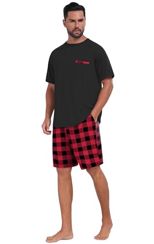 Image of Mens Pajamas Set Lightweight Summer Pjs Sleepwear Soft Comfy Short Sleeve Loungewear With Pocket (S-4X)