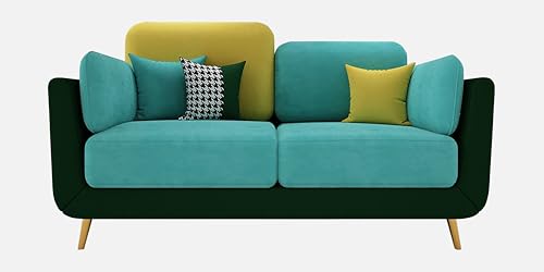 Image of Black Wood Modern Montez Luxurious Velvet 2 Seater Sofa for Bedroom, Living Room, Dining Room, Drawing Room, Home Office in Bug Resistant Wood (Turquoise & Green, 2 Seater)