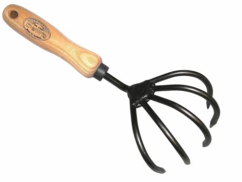 DeWit 5-Tine Hand Cultivator – Tempered Boron Steel Claw Tool for Weeding, Aerating & Debris Removal – Ash Hardwood Handle – Compact Garden Tool – 11” Long