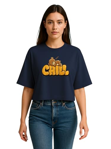 Image of HELLCAT Beige Printed Loose Fit Crew-Neck Crop T-Shirt for Women