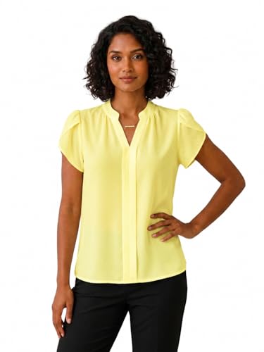 Image of Keiraa Polyester Women Blouse Half Sleeves Office Lady Shirt Women Regular Fit Tops, Lemon, Large