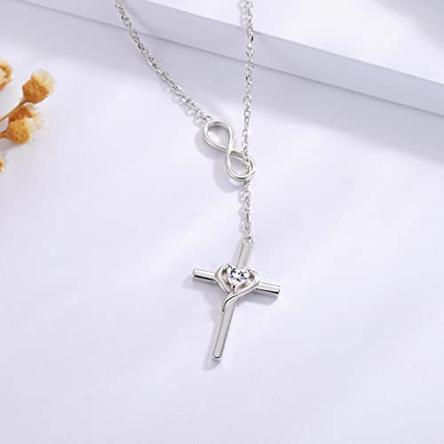 925 Sterling Silver Faith Hope Love Cross Pendant Necklace For Women Teen Girls Christian Birthday Christmas Jewelry Gift (Cross Heart Necklace) #TOP5
