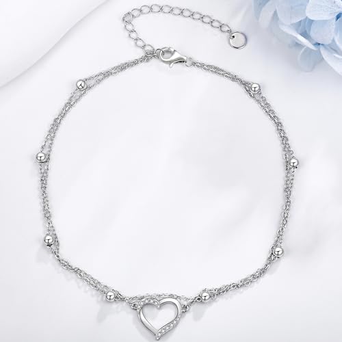 Image of POPLYKE 925 Sterling Silver Double Layered Chain Evil Eye Daisy Sunflower Butterfly Anklets for Women Holiday Beach Crystal Ankle Bracelet Dainty Evil Eye Jewelry
